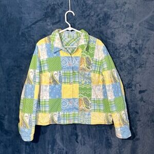Vintage Kate Hill Patchwork Unique Print Quilted Reversable Jacket Woman Size L